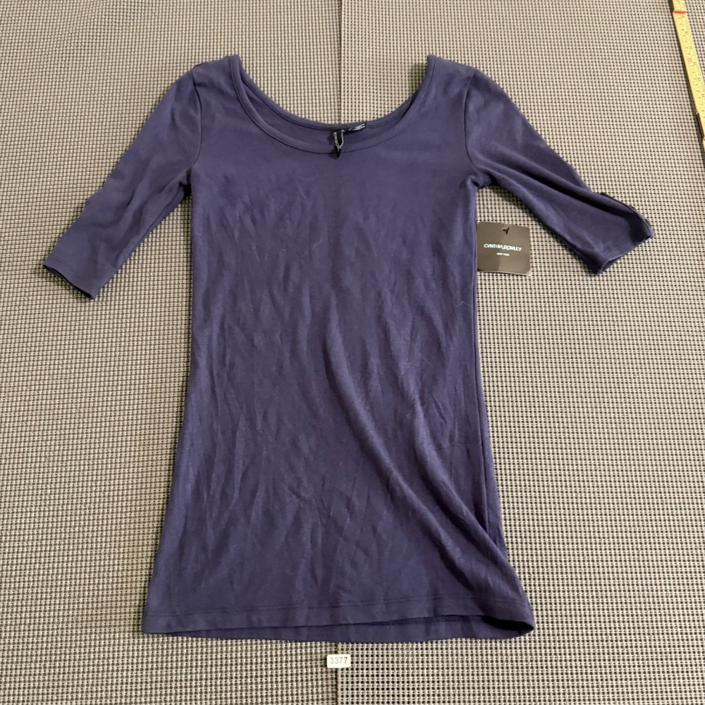 Cynthia Rowley Womens Navy Blue Scoop Neck Elbow Sleeve Top Size S NWT